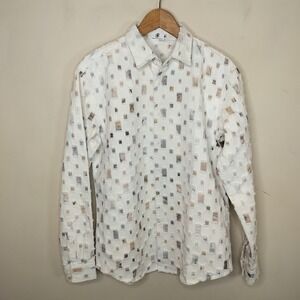 BR Bellezza Republic Button Up Shirt Medium Geometric Fray Square
